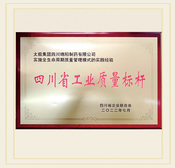 2022年3月，公司“实施全生命周期质量管理模式的实践经验”被评为“四川省工业质量标杆”